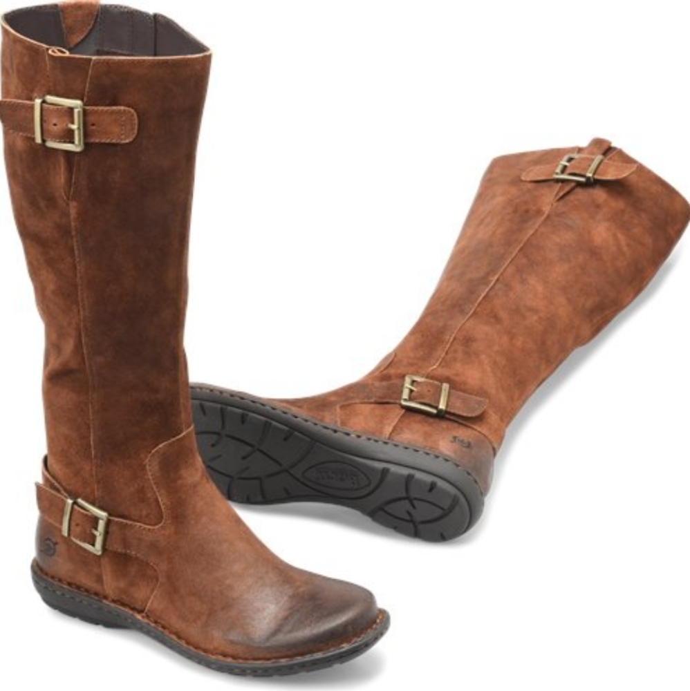 Born Tobacco Flat Distressed Suede Leather Boots